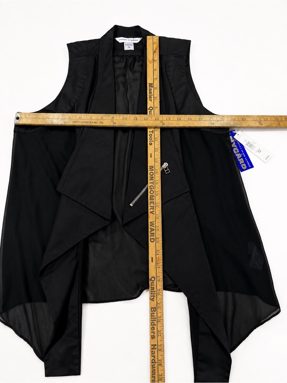 Peter Nygård Black Sheer Chiffon Waterfall Vest Size 12 NWT - Picture 8 of 9